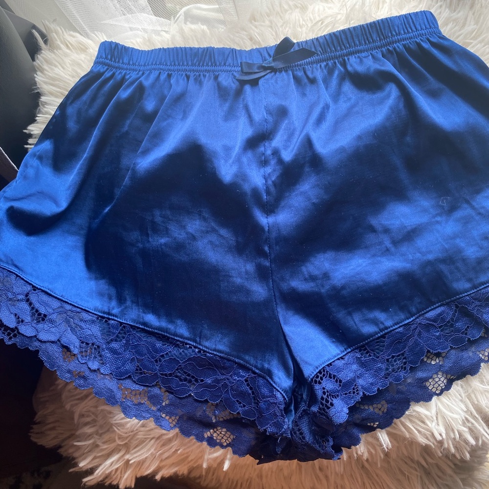 Satin Blue Pajama Shorts with Bow